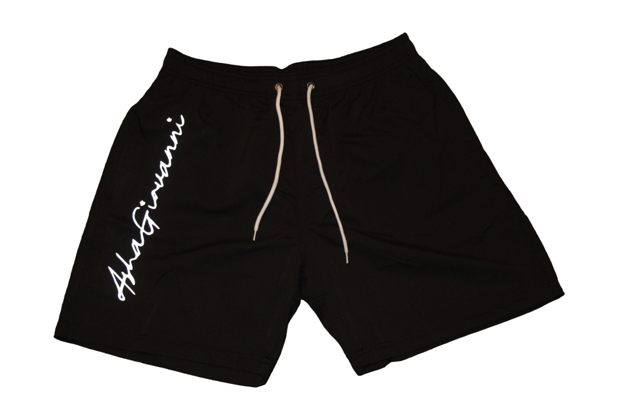 Black Reflective Logo Swim Trunks