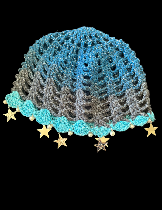 Pearls and Silver Stars Crochet Skull Cap
