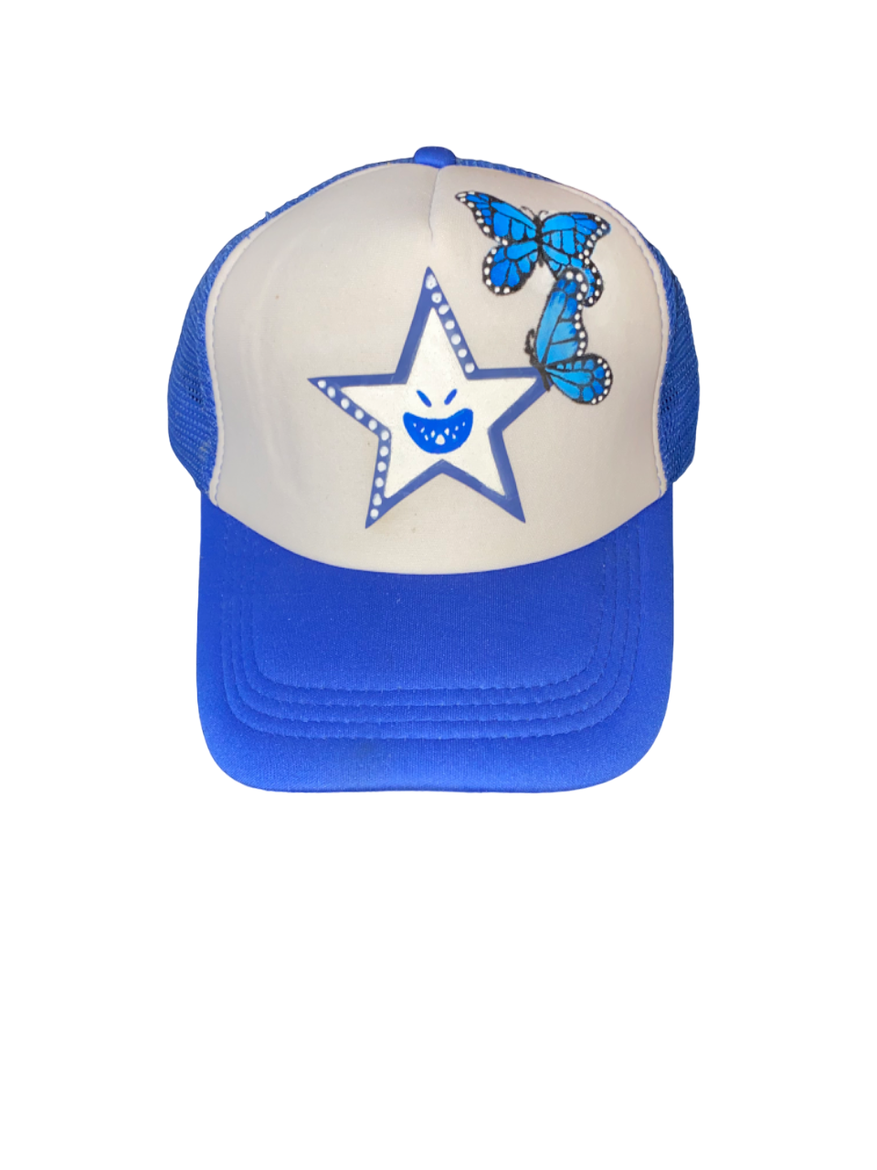 Blue Butterfly & Logo Hand Painted Trucker Hat