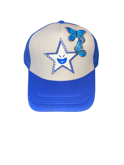 Blue Butterfly & Logo Hand Painted Trucker Hat